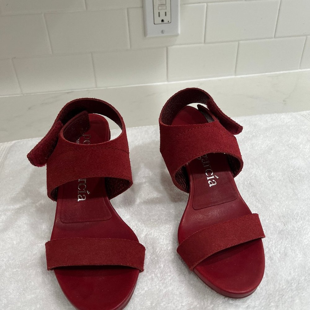 Pedro Garcia heeled sandals, black or red, suede pre-owned